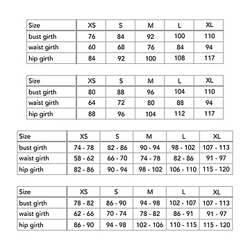 Size chart for Premium Winter Collection