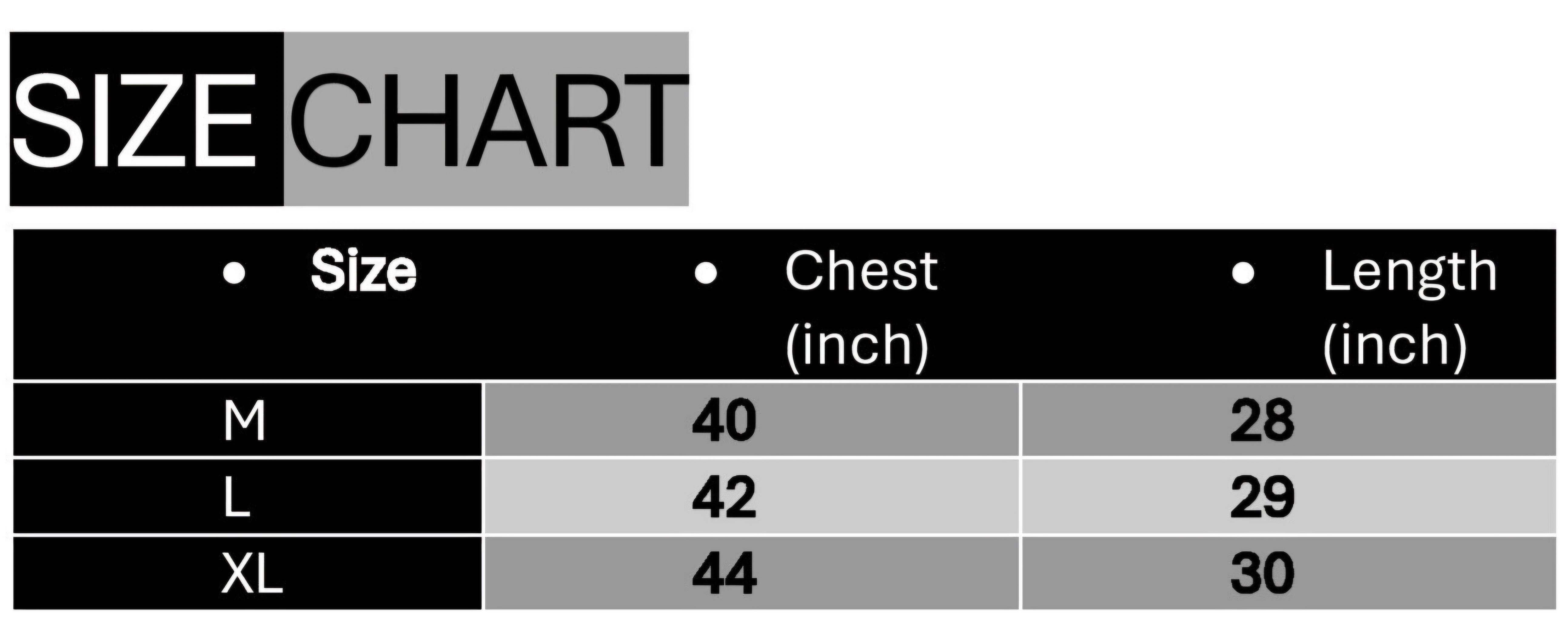 Size chart for Chinese Polo Bottle Green